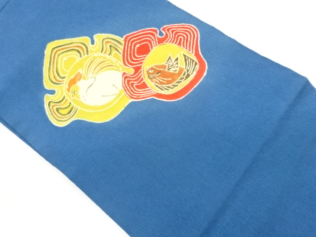 縮緬地鶏に鯛模様名古屋帯